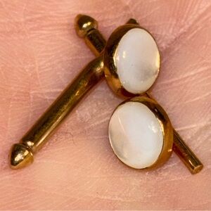 Vintage SWANK Gold Mother of Pearl Stud Cufflinks Fixed Back
